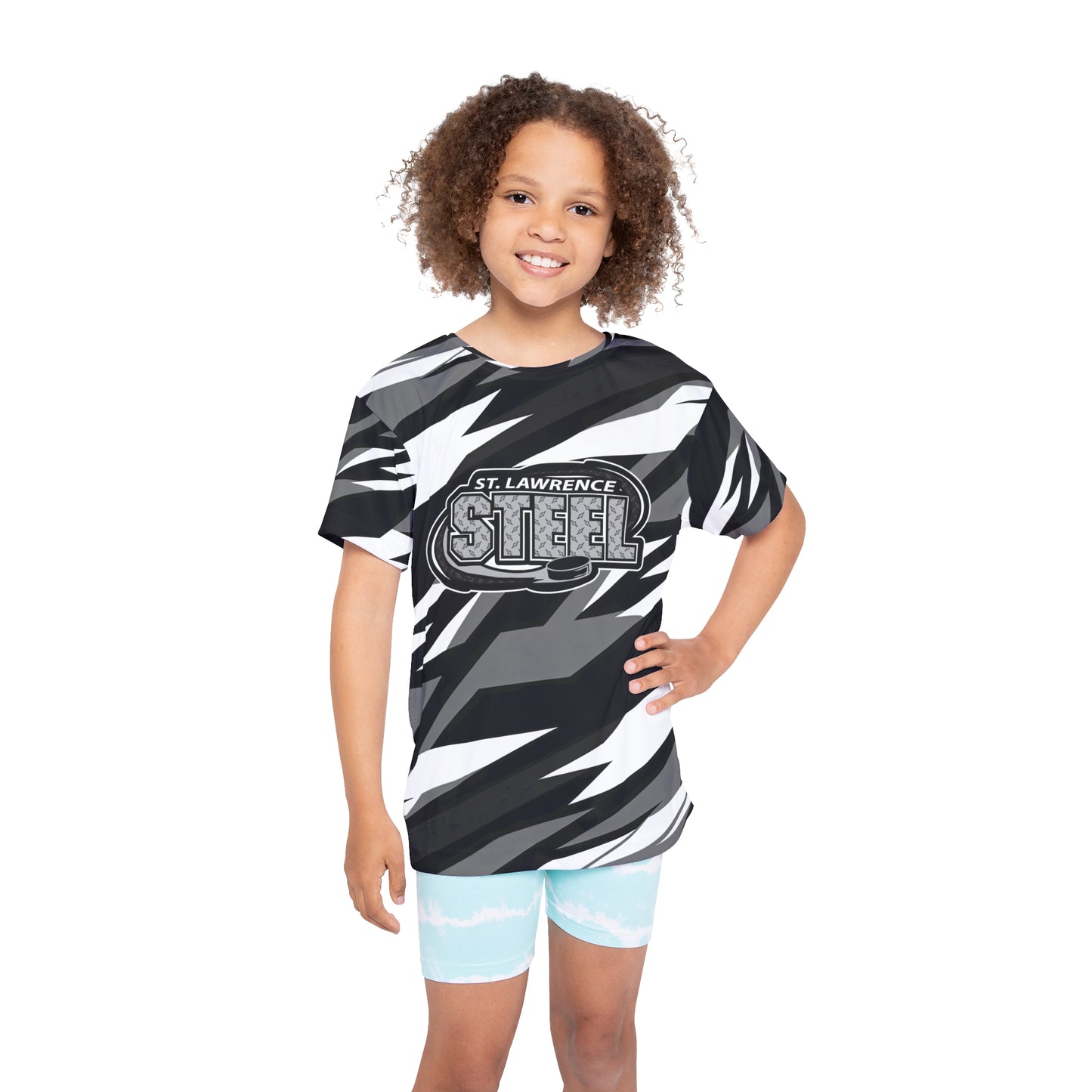 Steel moisture-wicking polyester all over print shirt